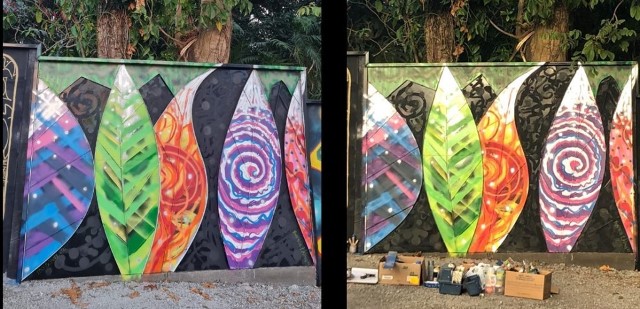 Mural-graffiti elaborado por Florencia Urbina e Ibo Bonilla, fuera de concurso, imágenes de día